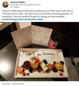 Publicly recognizing 6 years of hard work, desserts on a box with a letter