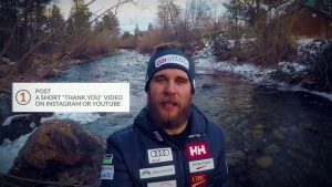 Post a Short "thank you" video on instagram or youtube written in a box with a a guy in a river background
