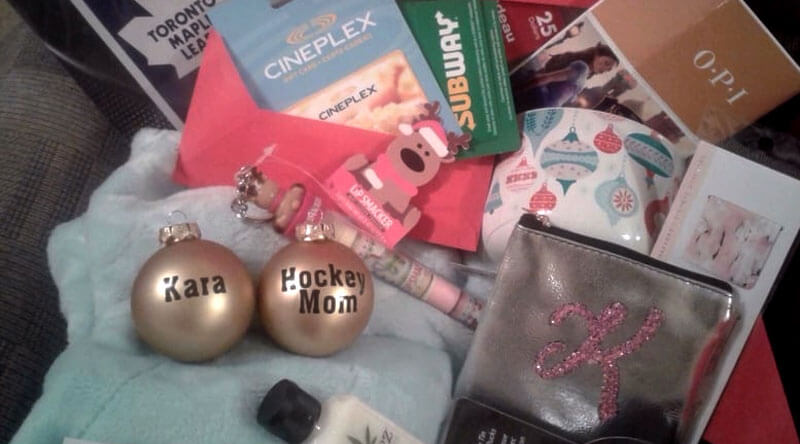 Things like pen christmas balls pouch, brochures
